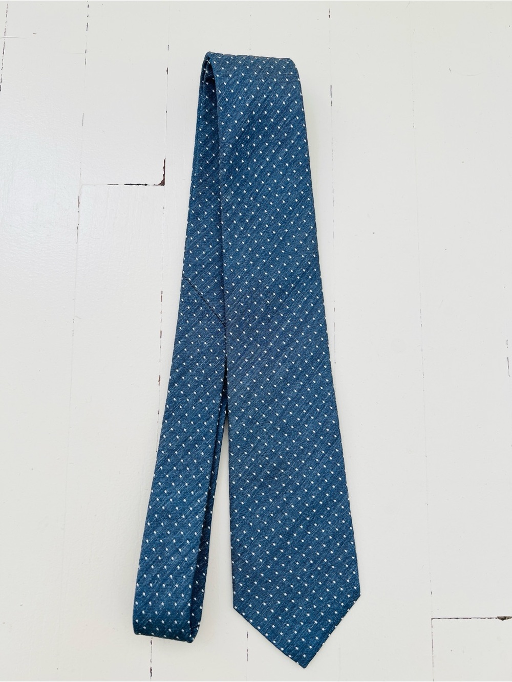 Suitsupply Blue Chambray Tie with White Micro-Dot Pattern